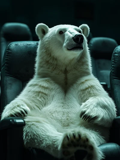 Furry Polar Bear in Dark Movie Theatre