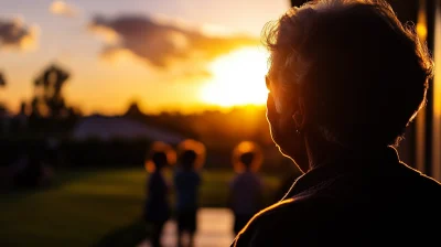 Silhouette of Elderly Woman Watching Kids Playing