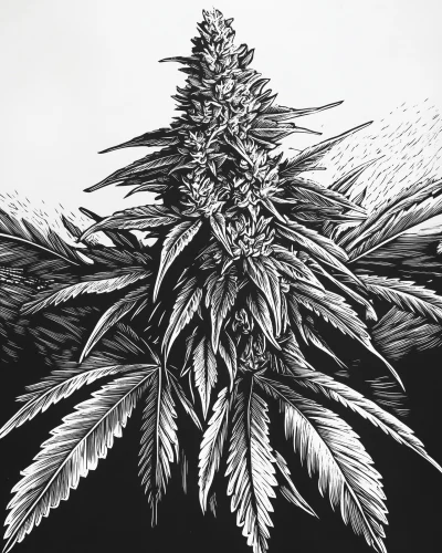 Woodcut of a Large Cannabis Bud