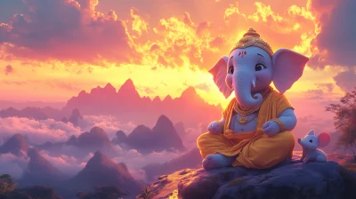 Cute Cartoon Style Lord Ganesha