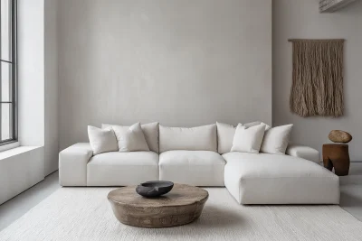 Minimalist Living Room with White Sectional Sofa