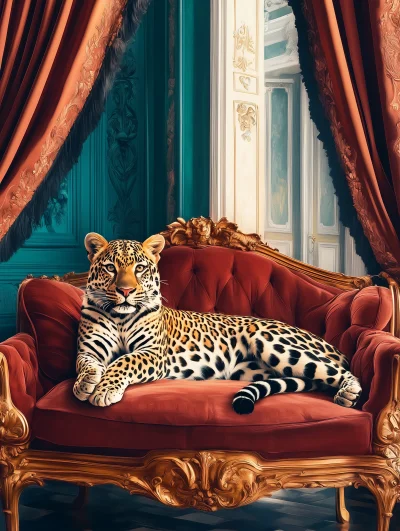 Regal Leopard on Vintage Bed