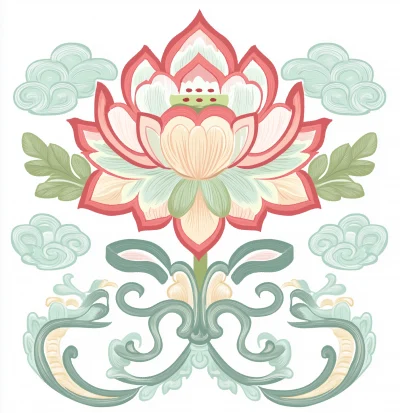 Lotus Flower Embroidery Vector Graphic