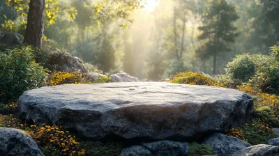 Rustic Stone Podium in Natural Landscape