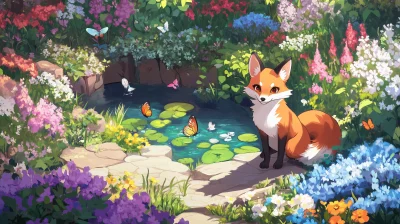 Playful Anime Fox in Garden