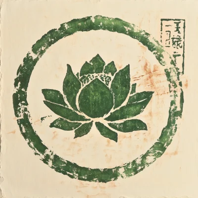 Chinese Stamp with Lotus and Chinese Symbol