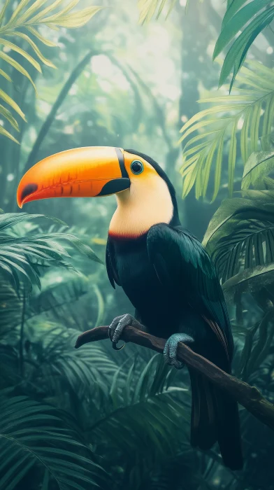 Tropical Toucans in Misty Rainforest