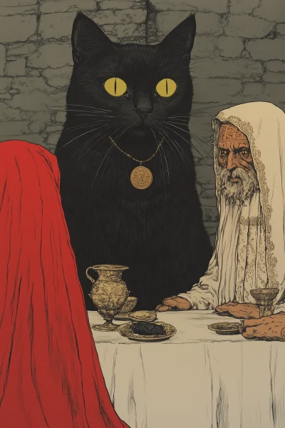 Black Cat in Medieval Occult Seance