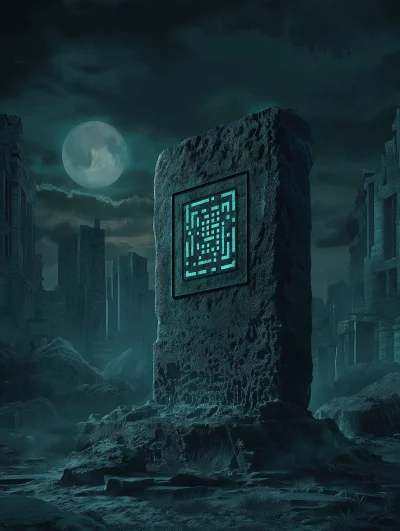 Cyberpunk Stone Monument with QR Code