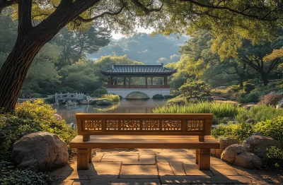 Serene Chinese Park Bench