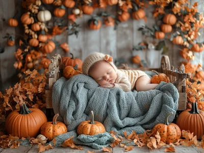 Sleeping Newborn Baby in Rustic Setting