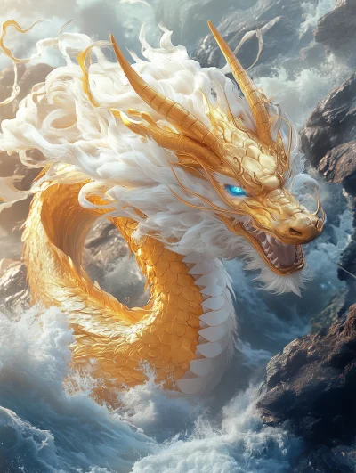 Golden Dragon Rising from the Sea