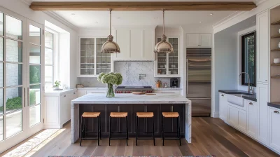 Modern Kitchen with Wooden Beams and Hydrangeas