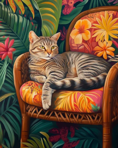 Gray Tabby Cat in Tropical Setting