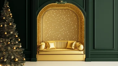 Christmas Box Stand with Golden Sofa and Tree