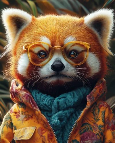 Stylish Red Panda in Vintage Outfit