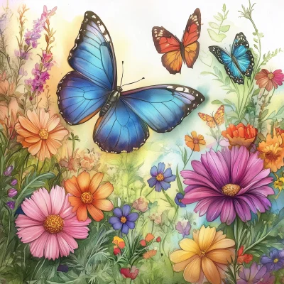 Watercolor Butterfly Garden