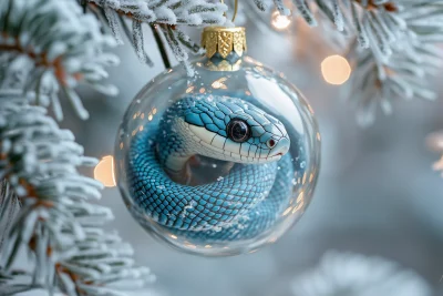 Blue Snake in Glass Christmas Ball