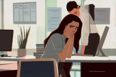 Sad Woman in Office Illustration