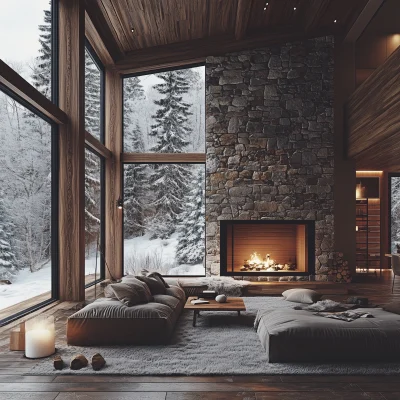 Cozy Living Room with Stone Fireplace