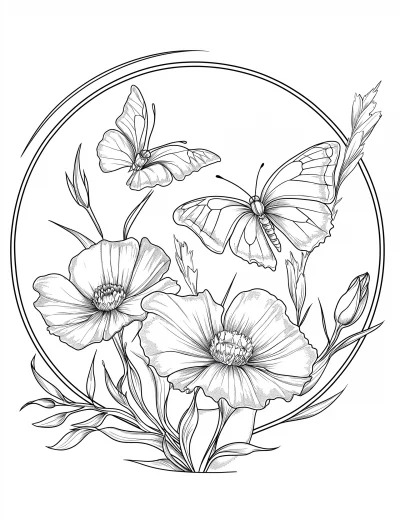 Butterflies and Flowers Coloring Page