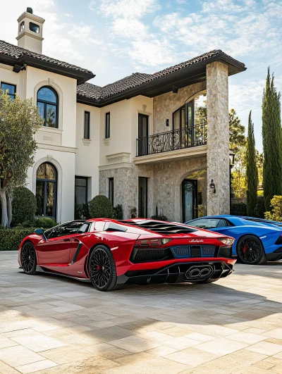 Luxury Car Scene at Modern Mansion