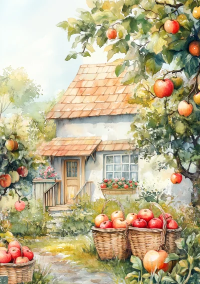 Watercolor Farmhouse Illustration