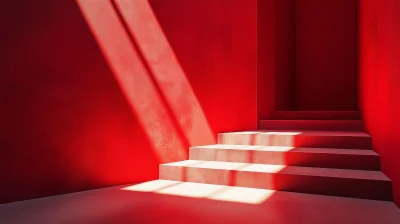 Abstract Geometric Shadows on Red Background