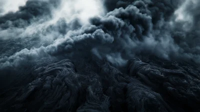 Black Smoke Over Volcanic Rock