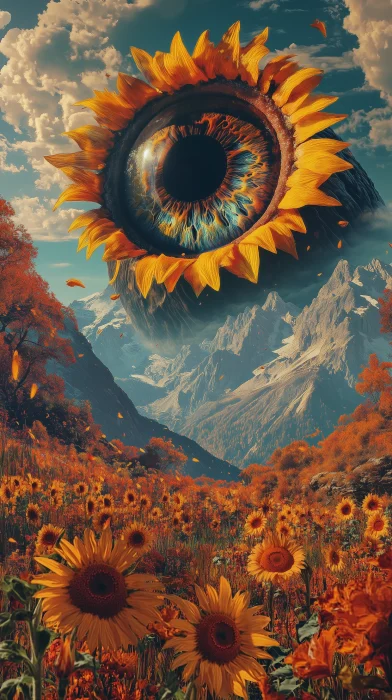 Psychedelic Fantasy Landscape with Giant Eye