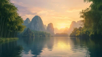 Tranquil River Landscape at Sunrise