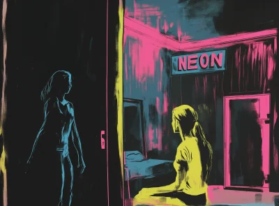 Eerie Neon Lights in Vintage Comic Book Style