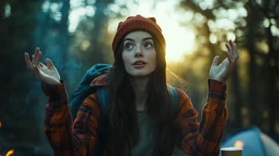 Hipster Female Mountain Climber at Campsite