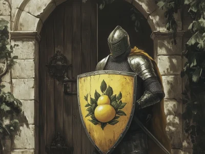 Brave Knight Guarding Giant Door