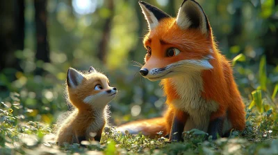 Mother Fox and Baby in Jungle