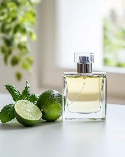 Perfume Bottle on White Tabletop