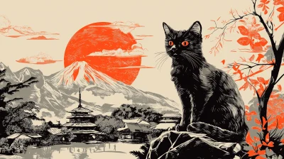 Japan Style Cat Propaganda Poster