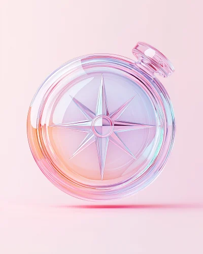 Frosted Glass 3D Compass on White Background