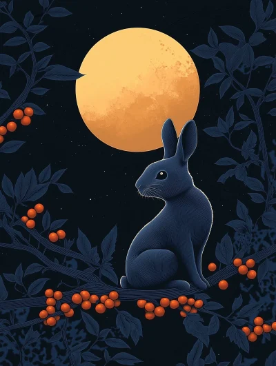 Golden Moon Rabbit Illustration