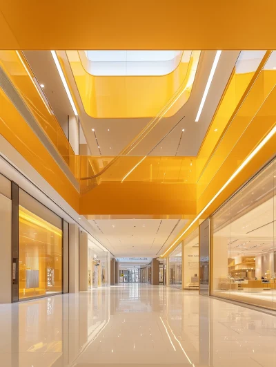 Yellow themed shopping mall space