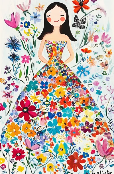 Colorful Flower Dress Illustration