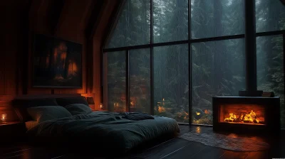 Cozy Bedroom with Forest View