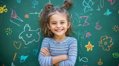 Cheerful Child in Front of Chalkboard