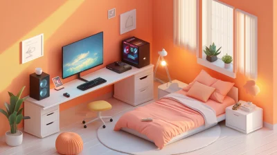 Isometric Bedroom Gaming Setup