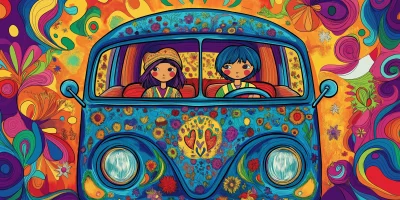 Hippie Boys in Love and Peace Van