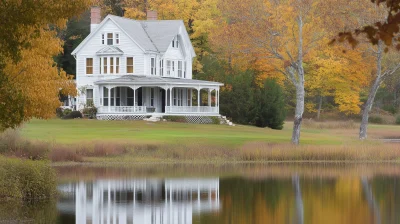 White Vintage Farmhouse in Autumn