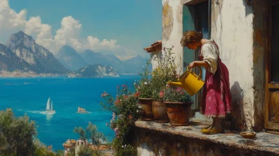 Italian Woman with Yellow Watering Can