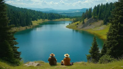 Romanian Lake with Traditional Costumes