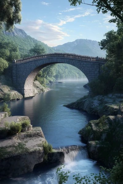 Red England Vanguards Army Crossing a Stone Bridge