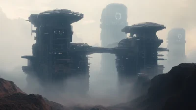 Futuristic Military Base in Gloomy Weather